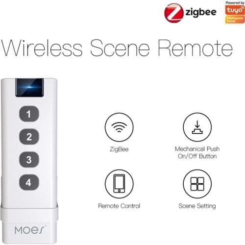 ZigBee Smart Home Automation Scenario Wireless Scene Switch 4 Gang Remote Tuya Zigbee Hub Required No Limit To Control Devices