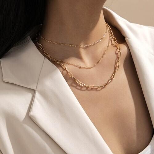 Punk Vintage Multilayer Iron Thick Chains Necklace for Women Temperament Geometric Chains Choker Necklace Party Jewelry Gift