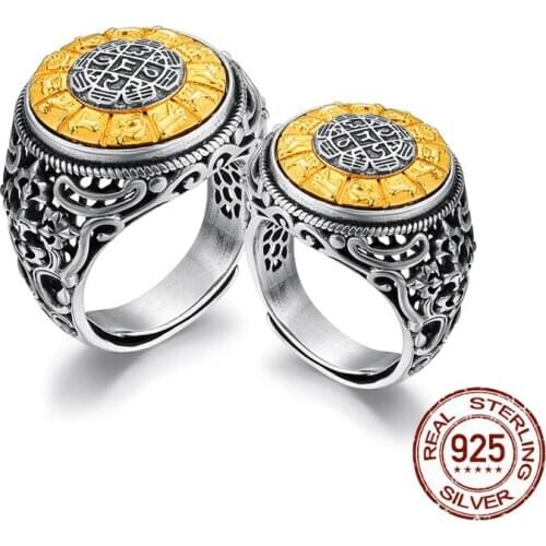 Vintage Six Words Mantra Rings Rotatable Zodiac 925 Sterling Silver Rings For Women Men Lovers Couples Om Mani Padme Hum Jewelry