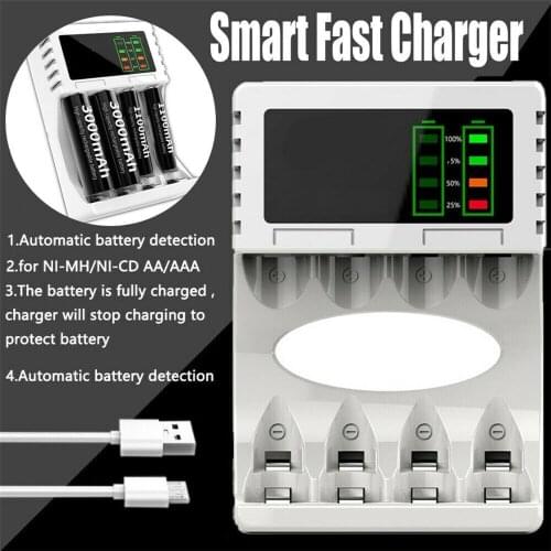 4 Slots LCD AA AAA Rechargeable Battery Charger For NIMH NICD Batteries pf