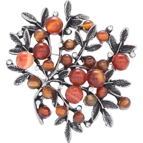 Colorful Natural Stone Leaf Brooches Pins Vintage Style Big Women Brooch Wedding Accessories Jewelry 1630
