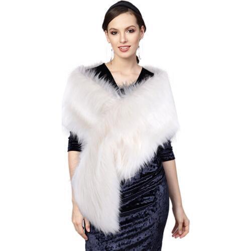 Womens Deluxe Faux Fur Shawl Vintage Shoulder Wrap Stole Warm Scarf for Evening Dress 1920s Flapper Cover Up Winter Cape