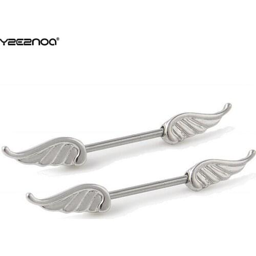 1pcs Women Gift Nipple Shield Rings Body Piercing Jewelry Angel s 14Gx16mm Punk Rock Double Nipple Bar Ring