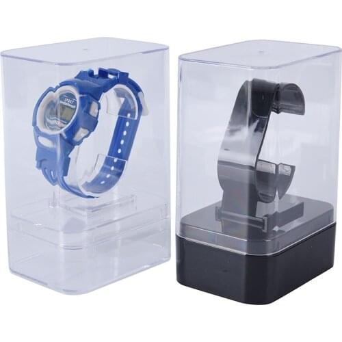 1pc Transparent Black Watch Display Holder Stand Storage Rack Showcase Smart Accessories Wristwatch Organizer Packing Box