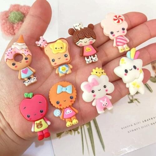 10Pcs/lots Cartoon Toast Doughnut Resin Figurine Crafts Flatback Cabochon Ornament Jewelry Making Hairwear Accessories