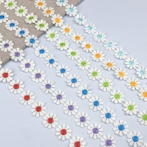15Yards Daisy Flower Lace Trim DIY Craft Delicate Ribbon Red Yellow Green Purple Fabric for Scrapbooking Gift Package Wrapping