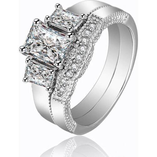 2 Pcs Wedding Ring Set Classic Jewelry Princess Cut AAA CZ 925 Sterling Silver Engagement Rings For Women