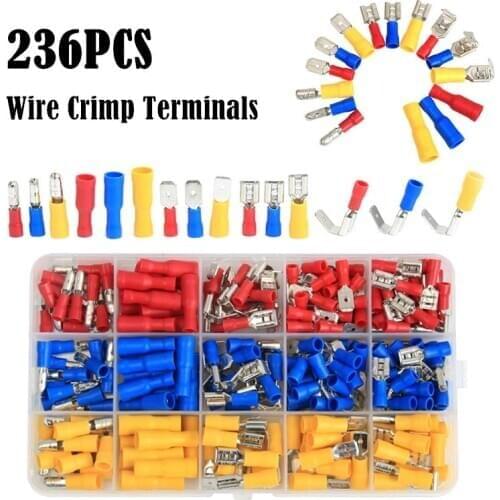 236PCS Insulated Spade Bullet Piggyback Crimp Terminals Assortment Kit Electrical Wire Cable Crimping Connectors for 0.5-6.0mm2