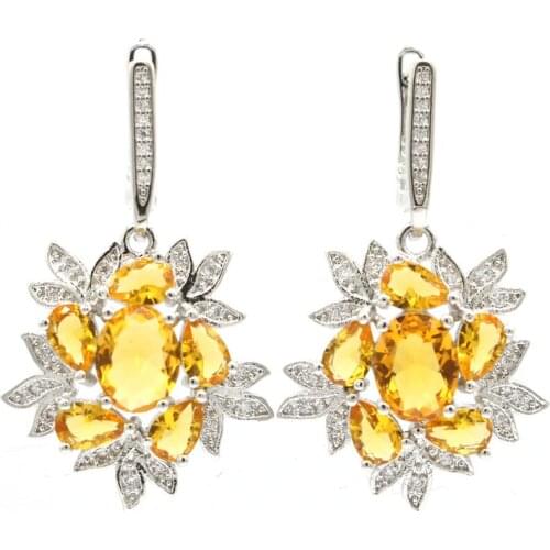 32x22mm Unique Flowers Jewelry Set Created Golden Citrine For Ladies Bride Engagement Silver Earrings Pendant Eye Catching
