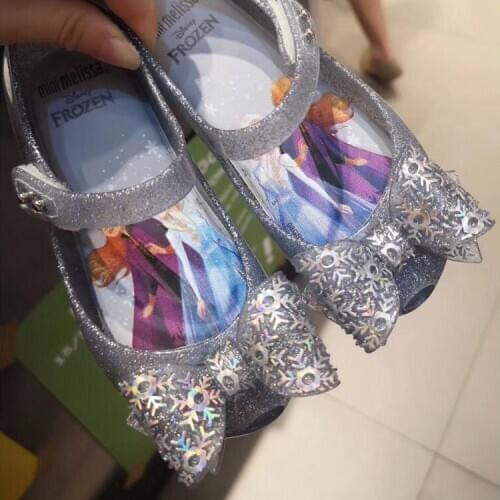 Mini Melissa Frozen Princess Girls Sandals Children Jelly shoes Kids little big girl candy Shoes shinny Elsa crystals Sandals