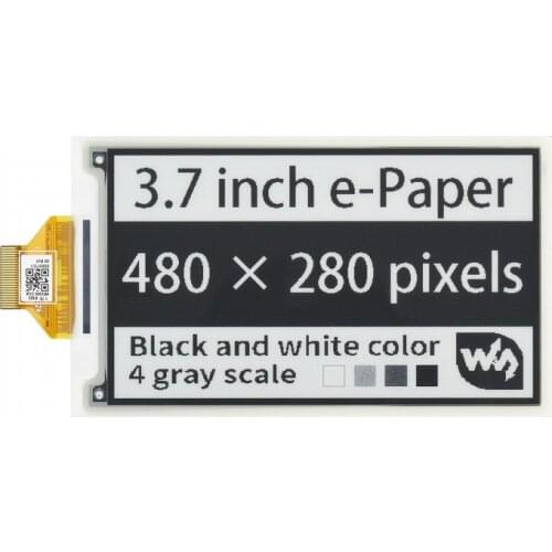 3.7inch e-Paper Raw E-Ink Display for Raspberry Pi Jetson Nano, 4 Grey Scales 480×280 Pixels Black / White Dual Color