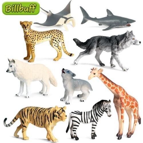 Simulation Wild Animal Tiger Wolf Zebra Giraffe Lion Action Figures Collection Miniature Cognition Educational Toys for Children