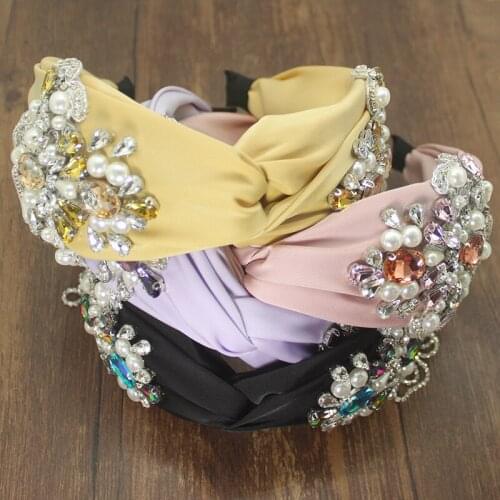 Elegant Fashion Hair Accessories Wide Side Headband Mix Crystal Baroque Tassel Hairband Center Cross Headwear For Women Wedding