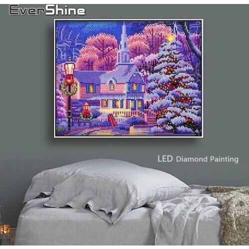 EverShine Diamond Paining New Arrivals LED Light With Frame Diamond Embroidery Winter Landscape Diamond Mosaic Christmas Decor