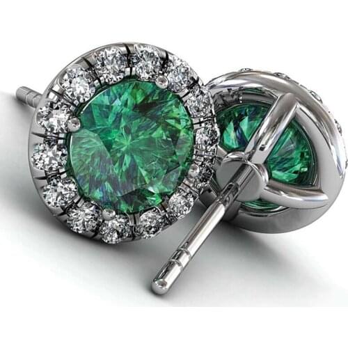 Huitan Vintage Green Cubic Zirconia Stud Earrings Women for Retro Party Temperament Female Earrings Piercing Ear Luxury Jewelry