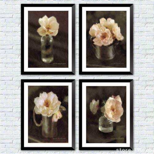 Cotton no frame pastoral white flowers canvas printings oil painting printed on cotton cafe wall art decoration pictures