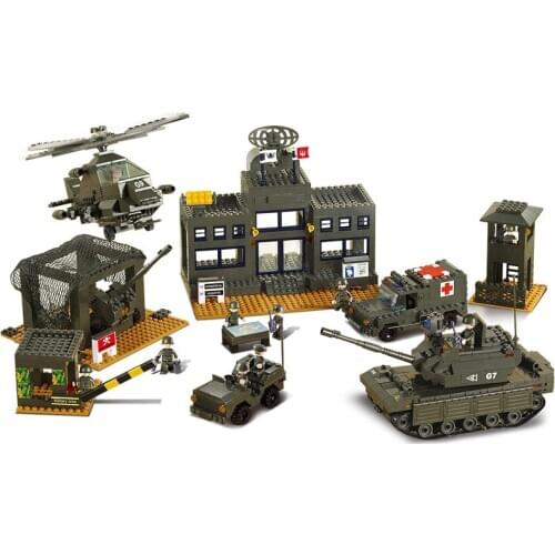 Military City Police Station Building Blocks Helicopter Tank Swat Team Truck Police Car Figures Bricks Classic Model Kids Toys