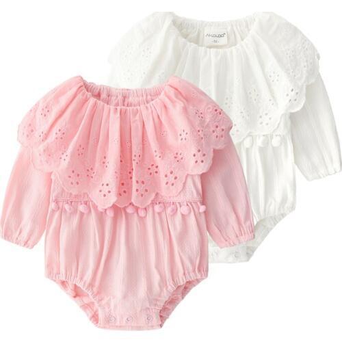 Lace Collar Newborn Baby Girl Clothes Long Sleeve Hollow Flowers Infant Girls Bodysuits Jumpsuit Outfits Onesie Autumn