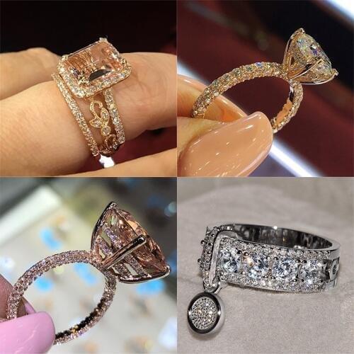 Yobest Fashion Elegant Cubic Zirconia Rings Rose Gold Color Champagne Crystal Female Engagement Wedding Ring for Women Jewelry