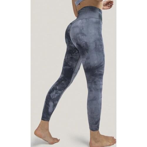 2021 Fashion Tie Dyed Peach Hip Tights Double Side Polished Naked High Waist Hip Lifting Abdominal Yoga Pants