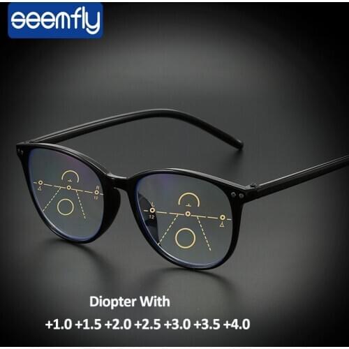 Seemfly Anti blue Ray Progressive Multifocal Reading Glasses Women Men Retro Classic Presbyopic Glasses Frame With +1.0 +1.5 +4