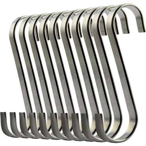 Set of 10 S Stainless Steel Suspension Hooks for Kitchen Cookware or Butcher Meat