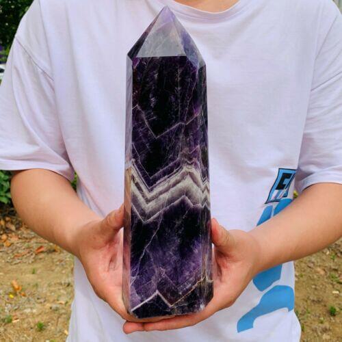 1600-1900g Natural Dream Amethyst Crystal Chevron obelisk Wand Point Healing
