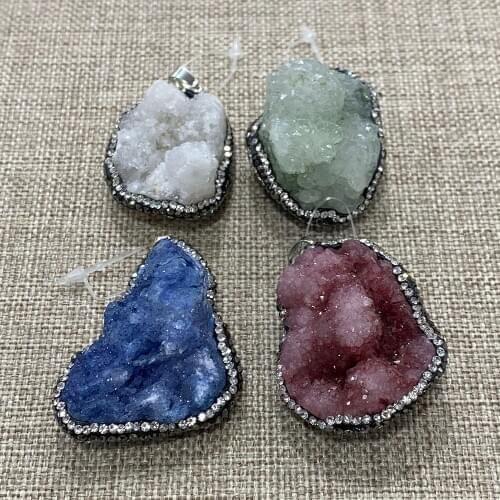 Irregular Natural Stone Crystal Inlaid Fashion Pendant DIY Jewelry Making Necklace Bracelet Size 30x40-35x50mm