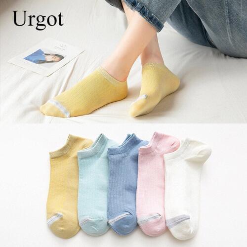 Urgot 5 Pairs Women Socks Female Shallow Mouth Trend Multi-color Boat Socks Cotton Sweet Candy Color Korean Non-slip Sock Meias