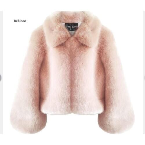Autumn Winter Women Coat Warm Turn-Down Collar Faux Fur Coat Warm Winter Coat Overcoat party overcoat Plus Size