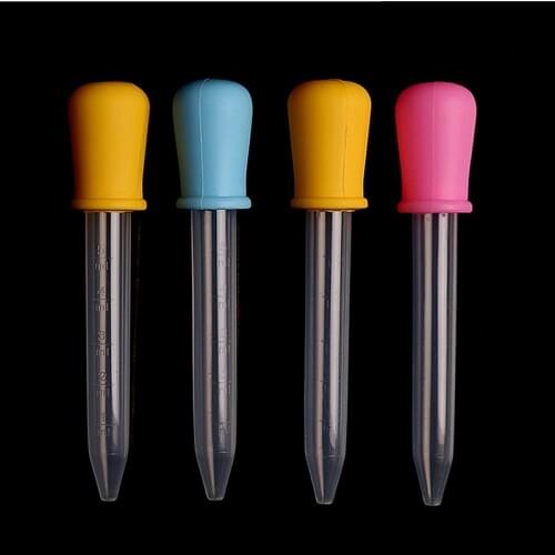 2Pcs/Set 5ml Small Silicone Plastic Feeding Medicine Liquid Ear Eye Graduated Pipette Dropper School Lab Supplies Color Random
