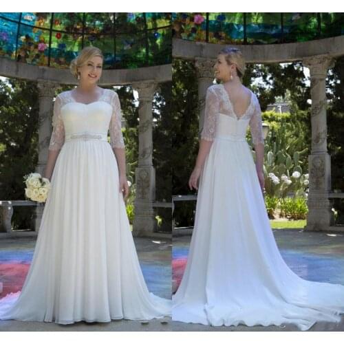 A Line Half Sleeve Wedding Dresses 2021 Lace Appliques Bride Dress Custom Made Plus Size Vestido De Noiva Floor Length