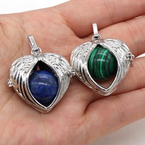 Natural Gem Stone Charms Tiger Eye Amethysts Beads Hearts Alloy Pendant for Jewelry Making DIY Accessories Fit Necklace 32x32mm