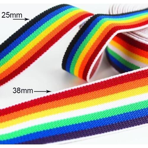 Rainbow Elastic Bands 25mm 38mm Colorful Elastic Durable Rubber Belt Ribbon DIY Sewing Dress Pants Shoes Clothing Accessories 1M