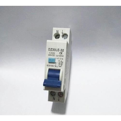 RCBO 1P+N 32A 16A 6KA Residual Current Circuit Breaker Over Current Leakage Protection 18mm Compact RCD DZ47LE-T1