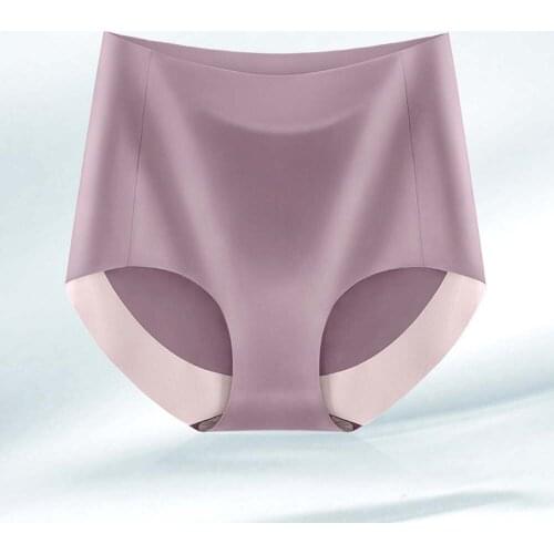 High-waist Seamless Briefs Women Panties Breathable Antibacterial Abdomen Panties Ladies Solid Color Ice Silk Briefs Underwear