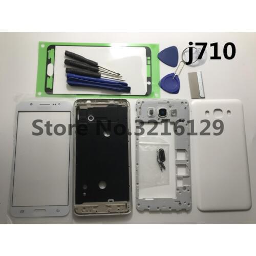 Replacement Parts Full Housing Case + Front Screen Glass Lens For Samsung Galaxy J7 J710 J710F 2016+Tools Black / White/gold