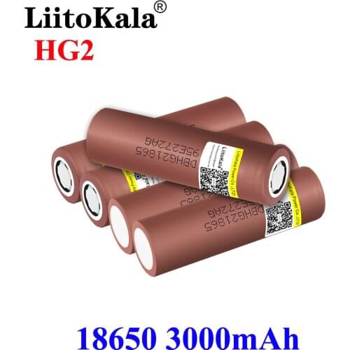 LiitoKala 100% New HG2 18650 3000mAh Rechargeable battery 18650HG2 3.6V discharge 20A Max 35A Power batteries