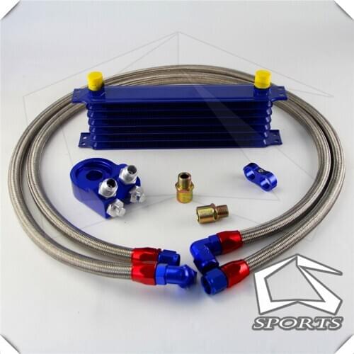 UNIVERSAL 7 ROW AN-10AN OIL COOLER KIT TRUST TYPE +ADAPTER KIT+SILVER OIL LINE+HOSE END