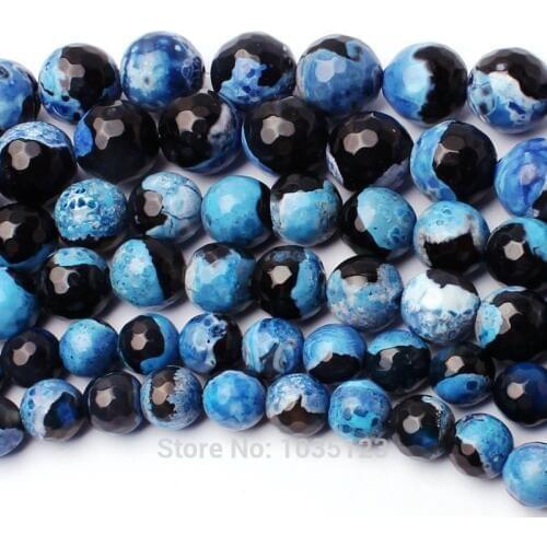 High Quality 8,10,12mm Natural Blue Black Stone Faceted Round Shape Gems Loose Beads Strand 15" Jewellery Creative Making wj305