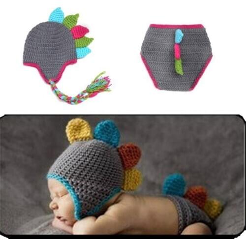 Warmlord lovely dinosaur photo props Baby Newborn milestone infant Baby knitted Hat Photography Accessories Birth celebration