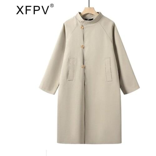 XFPV 2021 Autumn Winter New Arrivals Fashion Y2k Long Sleeve Loose Windbreaker Womens Medium Long Thin Temperament Coat SM676