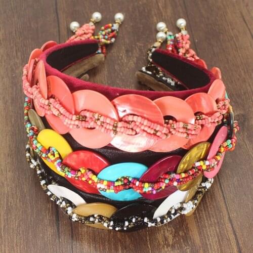 New Bohemia Luxury Handmade Beaded Rhinestones Heavy Industry Exquisite Wide Headband Hair Accessories for Womens Wedding Party