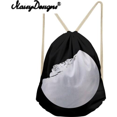 Noisydesigns black white Broken moon Printed Drawstring Backpack for Men Women school bags Travel Rucksack unisex pouch Mochila