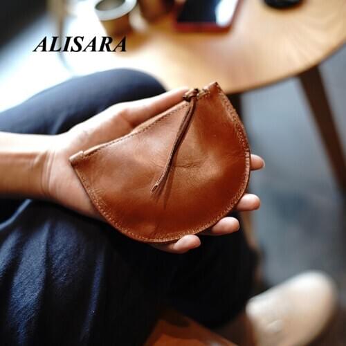 Women Coin Purse First Layer Leather Cowhide bags for Clutch Handbag Bag Vintage Small Change yellow semicircle bag Mini wallet
