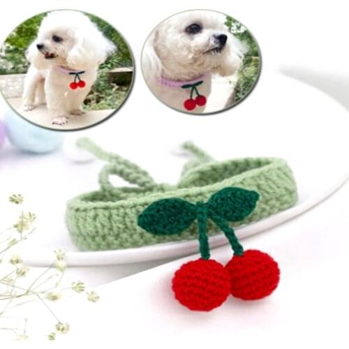 1PC New Cute Dog Neckerchief Cute Pet Dog Cat Pure Hand-woven Bandana Bibs Scarf Cherry Collar Neckerchief Pet Dog Accessories
