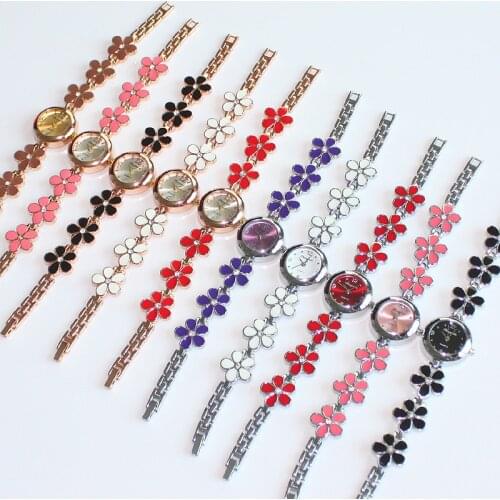 10pcs/Lot Mixed Colors Fashion Flowers Band Rose Gold Silver Casual Lady Women Gift Quartz Dress Wholesales Wrist Watch O31SM10