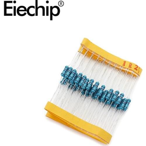 100pcs/lot 0.5W 1 ohm 1% Metal film resistor 1/2W resistance 1.2R Electronic resistors