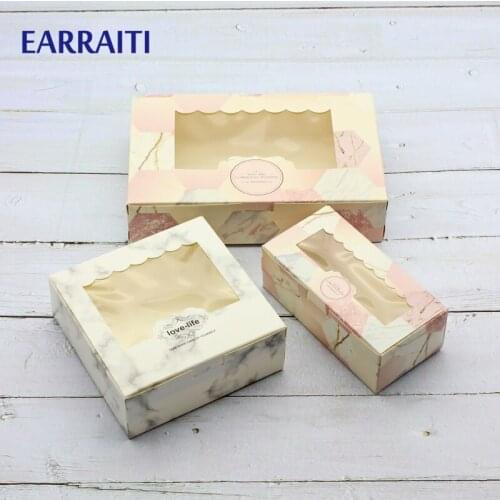 20PCS Gift Paper Boxes Clear Window Wedding Candy Box Gifts Bags Packaging White Pink Marble Stone Chocolate Cookies Cupcake