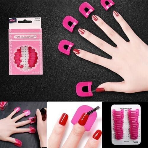 26 Pcs/Set Reusable Nail Polish Stencils Pink Nail gel curve shape spill-proof finger cover sticker nail polish holder